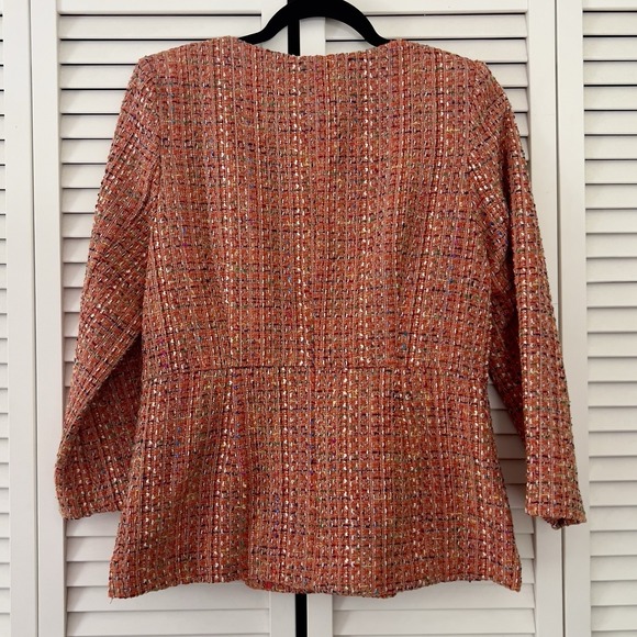 Anthropologie Filtre Women's Size 10 Orange Tweed Blazer Jacket - Picture 4 of 10